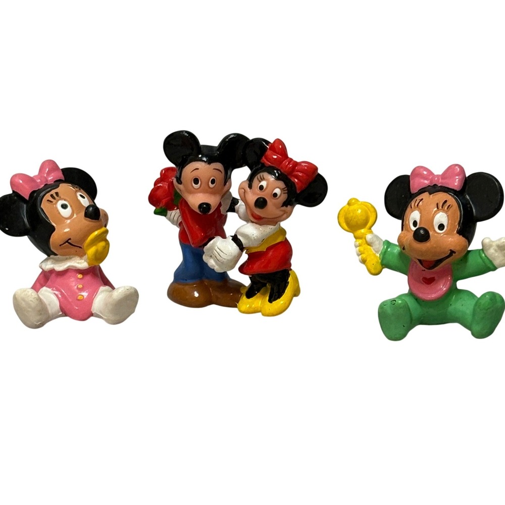 Vintage 1985 Disney Mickey Minnie Mouse PVC Figurine Set 3pc Baby Minnie 2 Inch